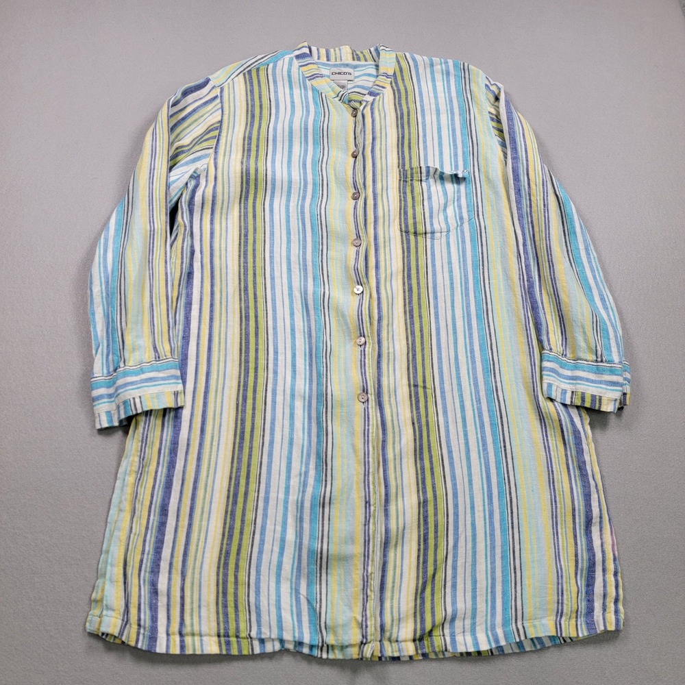Women's Chico's Long Sleevve Tunic Top, Blue/Yellow, Size 2 Large, Pre-owned